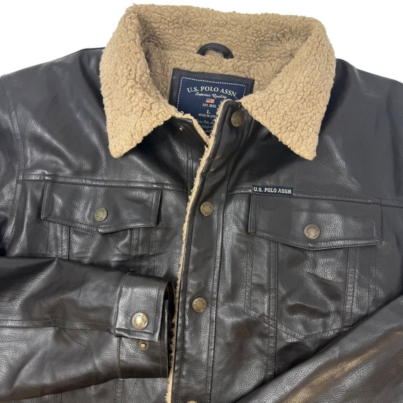 U.S. Polo Assn. Other - US Polo Assn Mens Large Faux Leather Sherpa Lined Trucker Jacket Brown